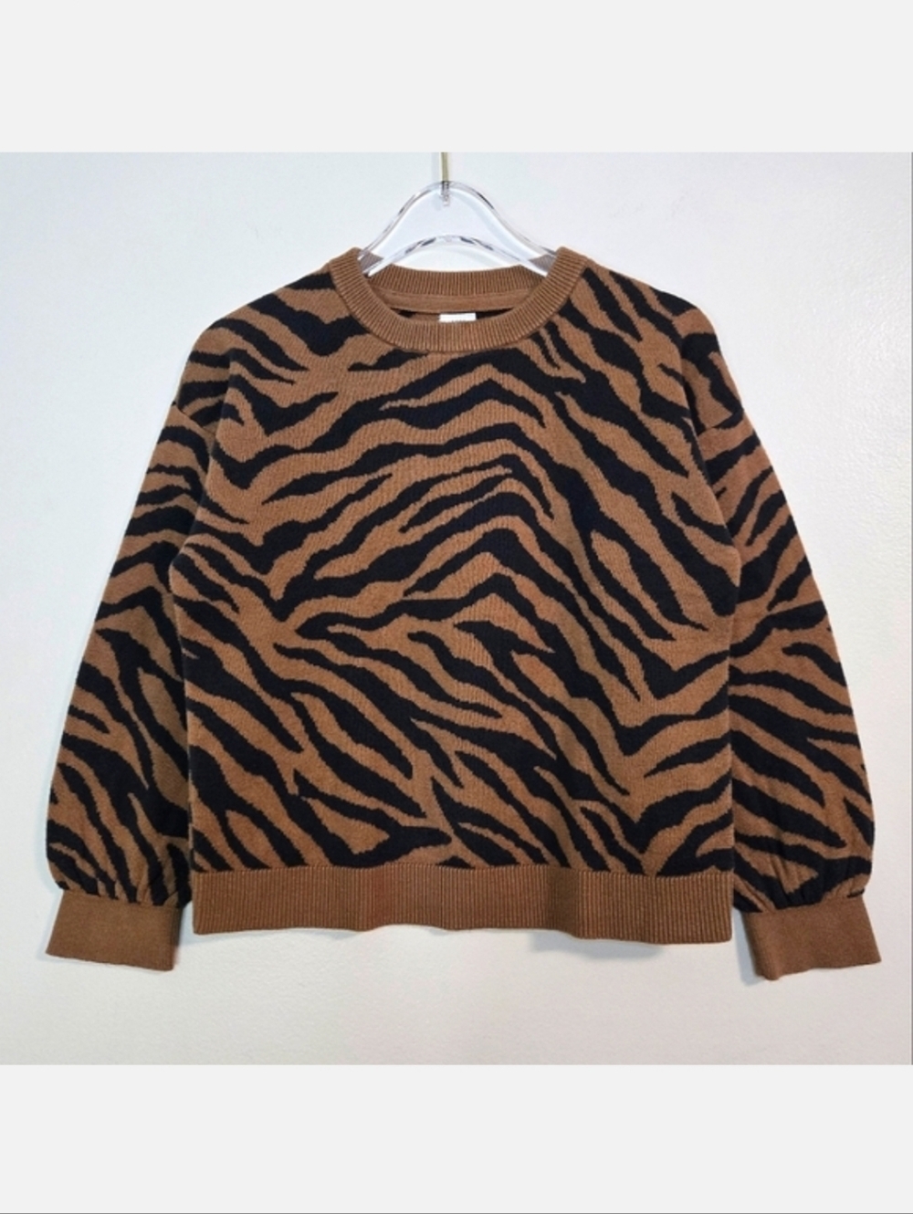 GAP Kids Brown & Black Zebra Print Crew Neck Sweater, Size 5 ~ EUC